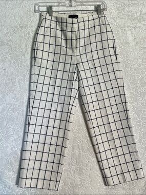 J. Crew Ivory Windowpane Straight-Leg Pants